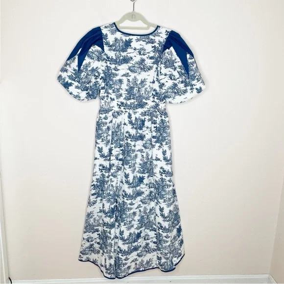 Tuckernuck Hyacinth House Blue Toile Reynolds Puff Sleeve Midi Dress Small - Picture 5 of 8